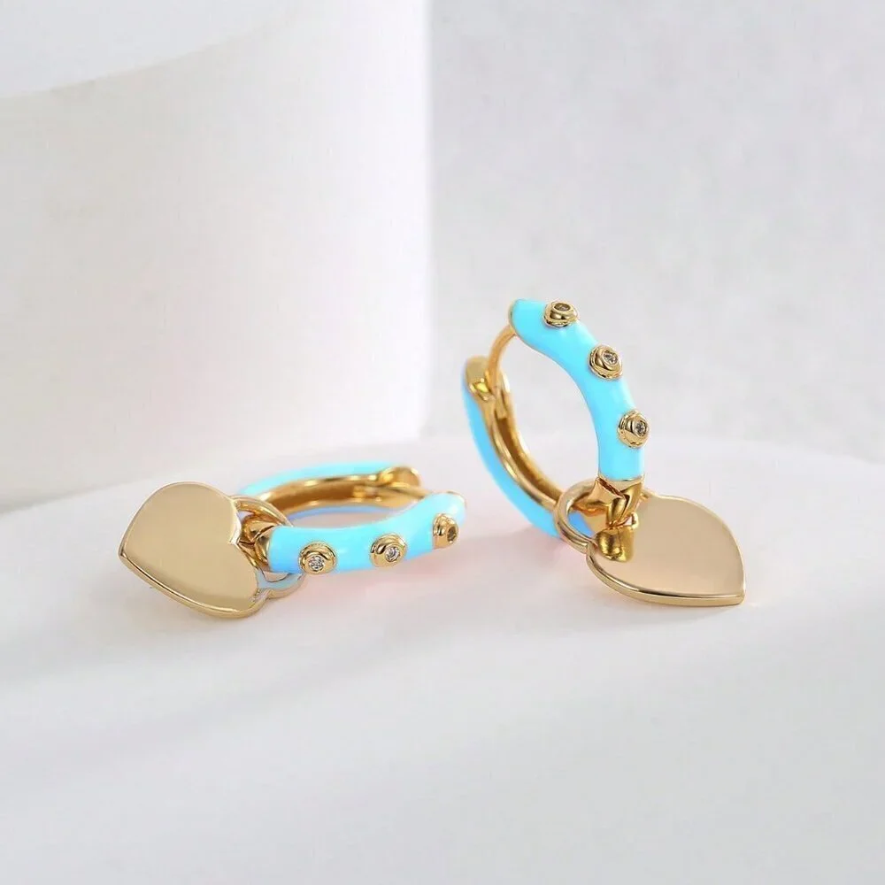Blue Elegant Women's Glamorous Heart Shaped Hoop  Earrings
